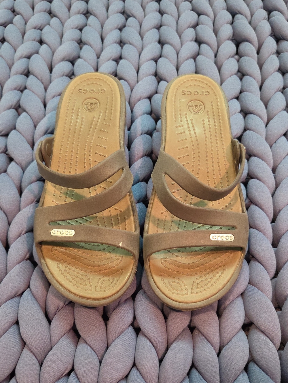 CROCS Women's Brown Slip-On Sandals with Tan Footbed